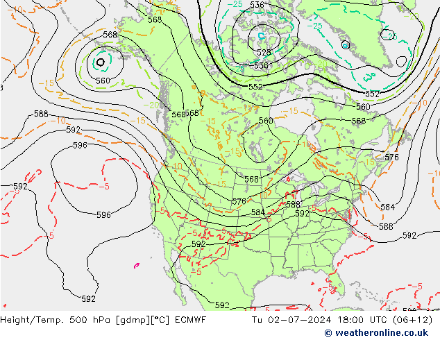 Z500/Rain (+SLP)/Z850 ECMWF 星期二 02.07.2024 18 UTC