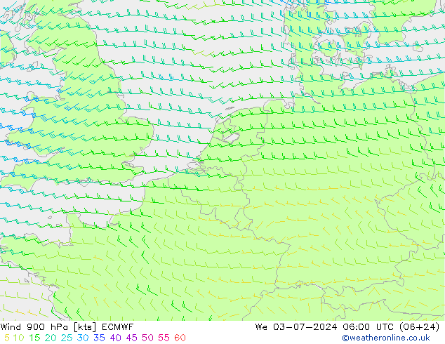 Wind 900 hPa ECMWF wo 03.07.2024 06 UTC