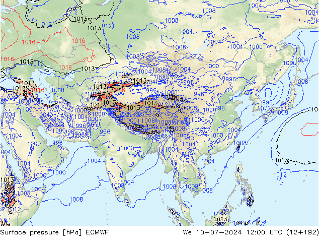 Luchtdruk (Grond) ECMWF wo 10.07.2024 12 UTC