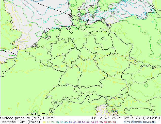10米等风速线 (kph) ECMWF 星期五 12.07.2024 12 UTC
