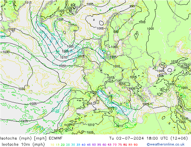 Isotachen (mph) ECMWF di 02.07.2024 18 UTC