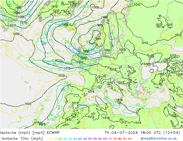 Isotachen (mph) ECMWF do 04.07.2024 18 UTC