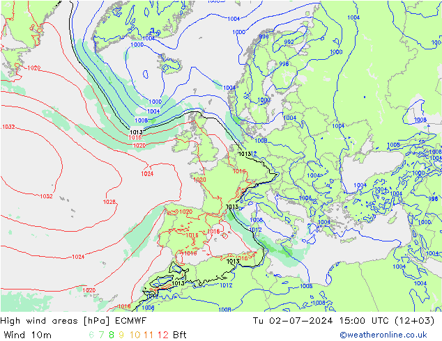 High wind areas ECMWF 星期二 02.07.2024 15 UTC