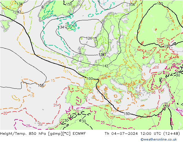 Height/Temp. 850 hPa ECMWF 星期四 04.07.2024 12 UTC