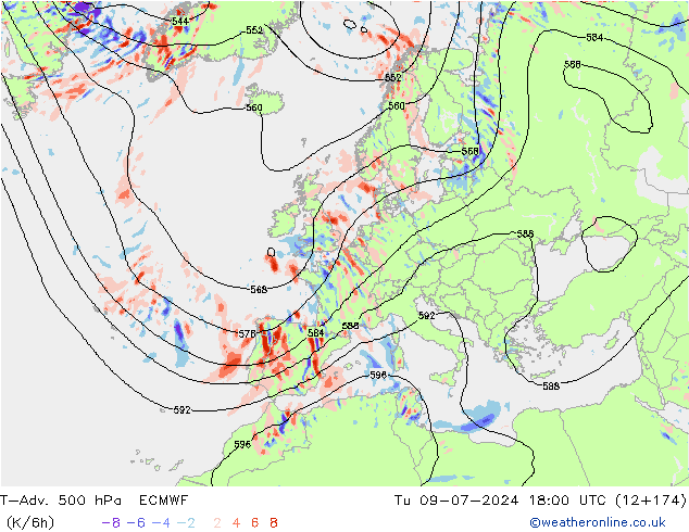 T-Adv. 500 hPa ECMWF di 09.07.2024 18 UTC