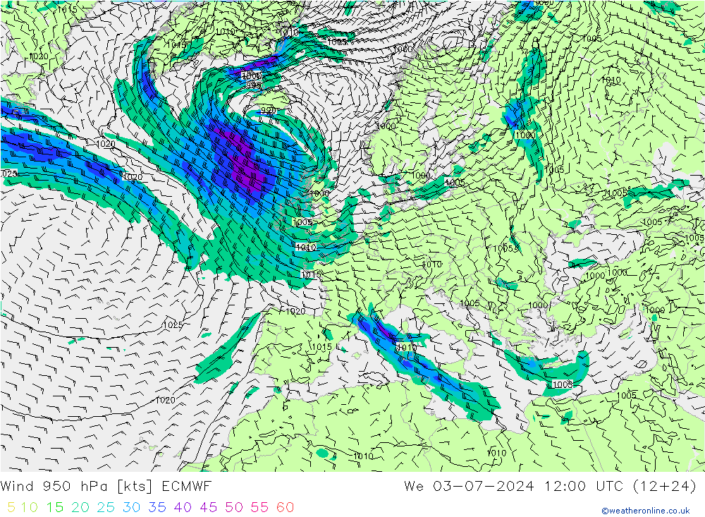 风 950 hPa ECMWF 星期三 03.07.2024 12 UTC