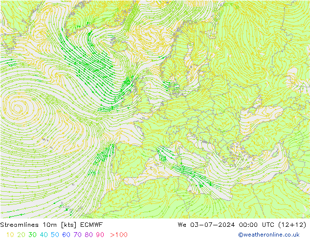 风 10m ECMWF 星期三 03.07.2024 00 UTC