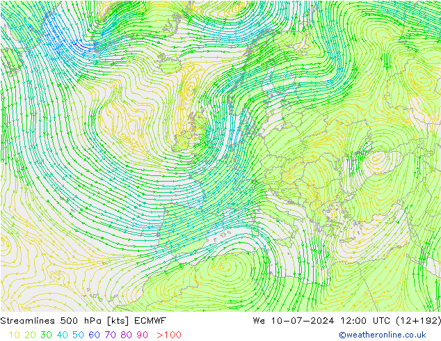 风 500 hPa ECMWF 星期三 10.07.2024 12 UTC
