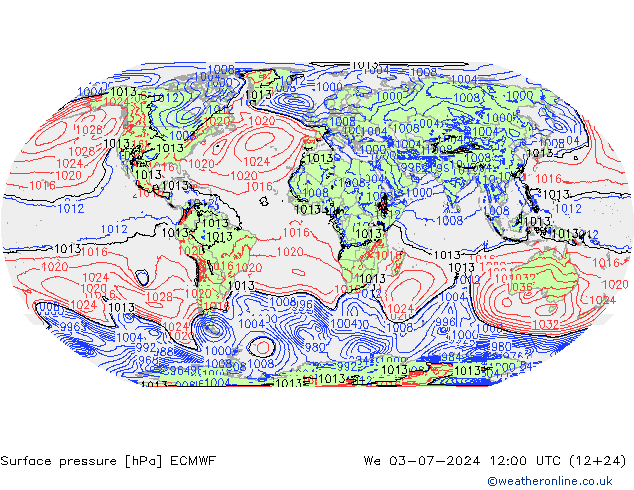 Luchtdruk (Grond) ECMWF wo 03.07.2024 12 UTC