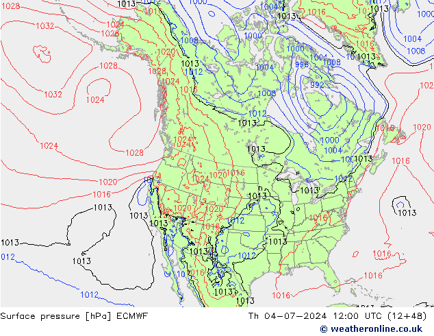 地面气压 ECMWF 星期四 04.07.2024 12 UTC
