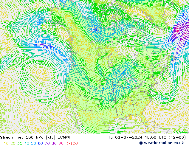 风 500 hPa ECMWF 星期二 02.07.2024 18 UTC