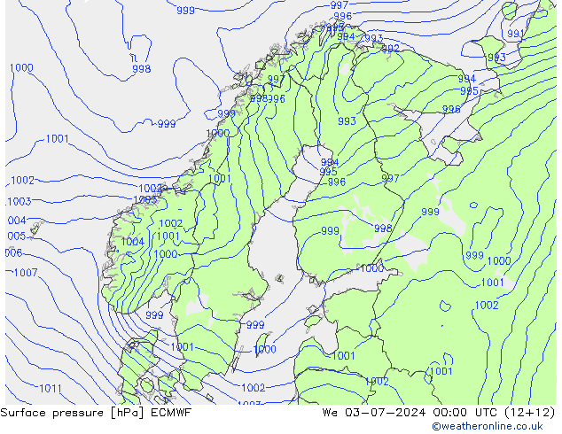 地面气压 ECMWF 星期三 03.07.2024 00 UTC