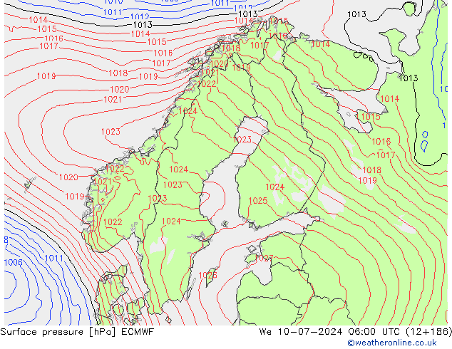 Luchtdruk (Grond) ECMWF wo 10.07.2024 06 UTC