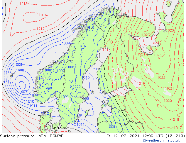 地面气压 ECMWF 星期五 12.07.2024 12 UTC