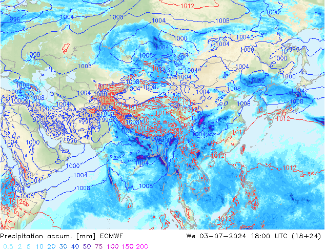Totale neerslag ECMWF wo 03.07.2024 18 UTC