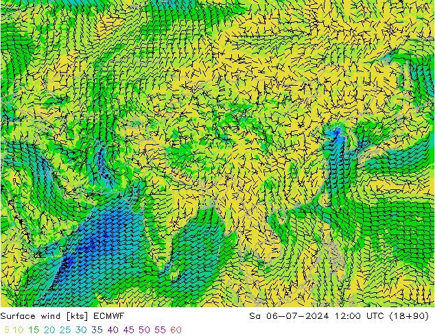Wind 10 m ECMWF za 06.07.2024 12 UTC