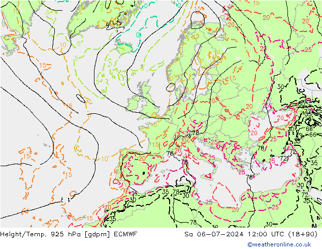 Hoogte/Temp. 925 hPa ECMWF za 06.07.2024 12 UTC