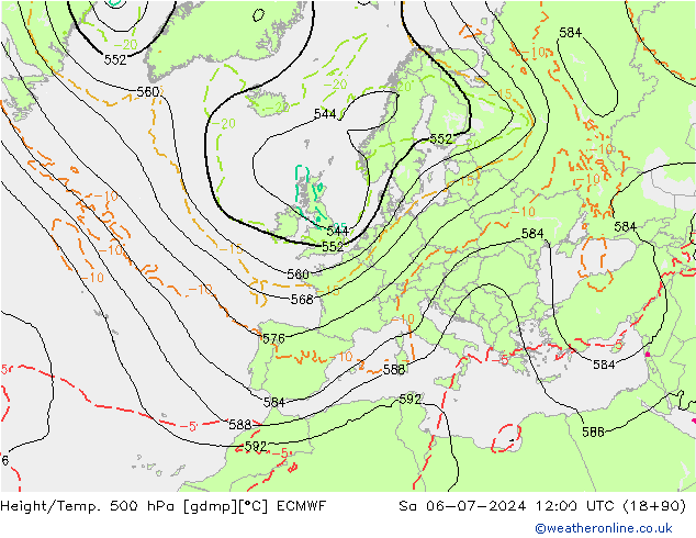 Hoogte/Temp. 500 hPa ECMWF za 06.07.2024 12 UTC