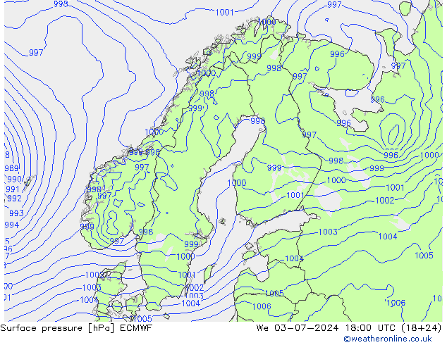 Luchtdruk (Grond) ECMWF wo 03.07.2024 18 UTC