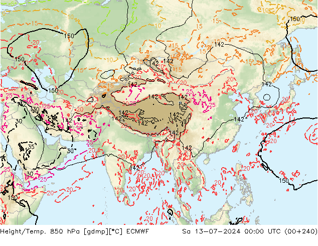 Z500/Regen(+SLP)/Z850 ECMWF za 13.07.2024 00 UTC