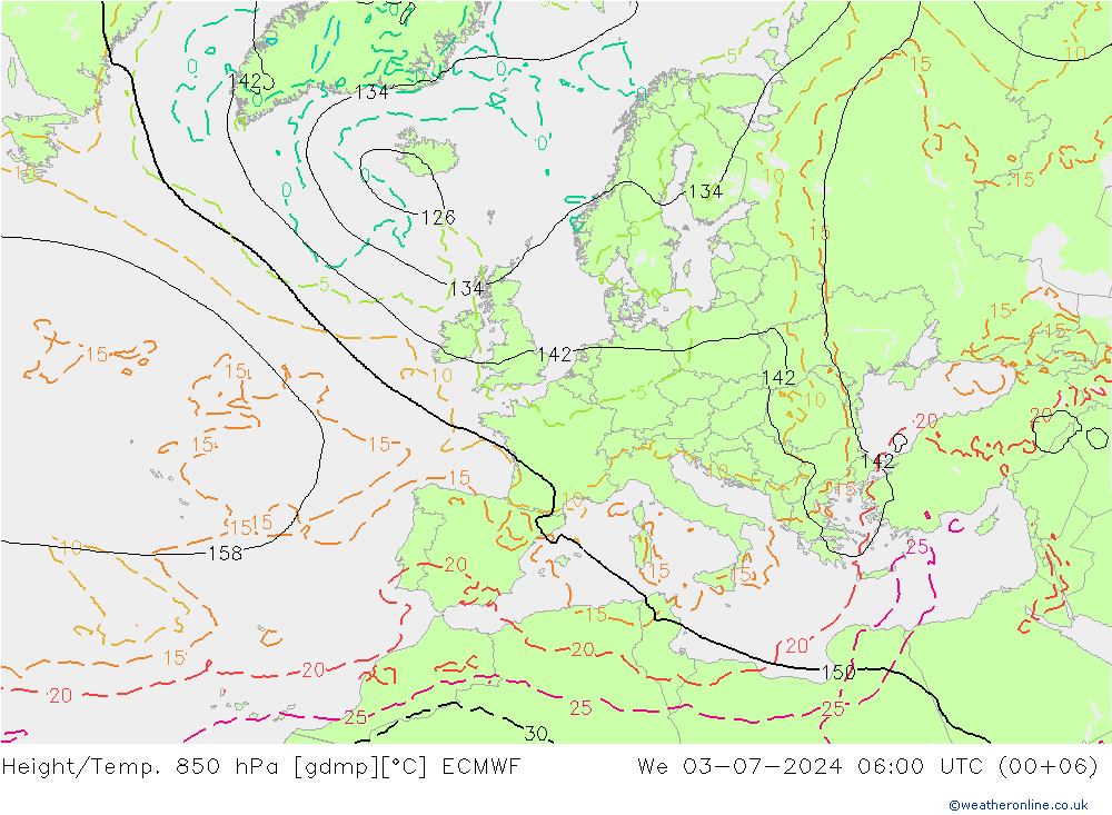 Z500/Regen(+SLP)/Z850 ECMWF wo 03.07.2024 06 UTC