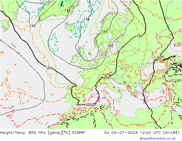 Z500/Rain (+SLP)/Z850 ECMWF 星期六 06.07.2024 12 UTC