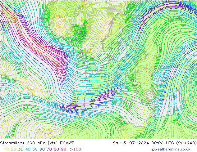 风 200 hPa ECMWF 星期六 13.07.2024 00 UTC