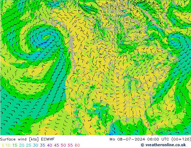 风 10 米 ECMWF 星期一 08.07.2024 06 UTC