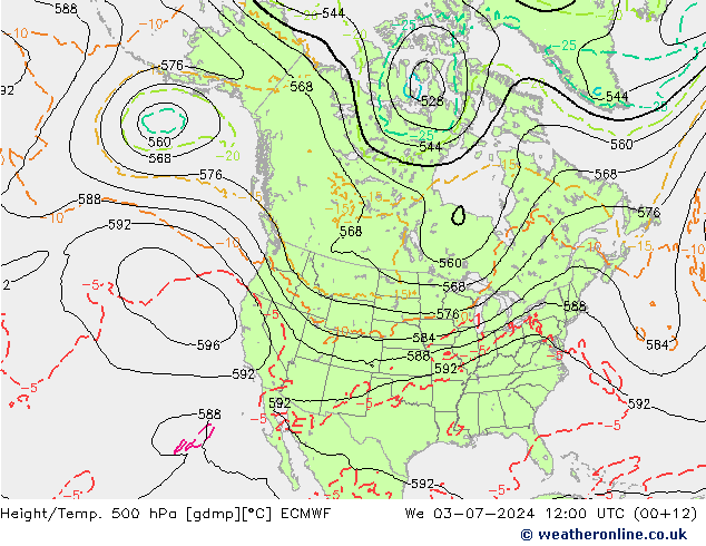 Z500/Rain (+SLP)/Z850 ECMWF 星期三 03.07.2024 12 UTC