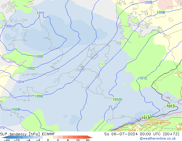 Druktendens (+/-) ECMWF za 06.07.2024 00 UTC