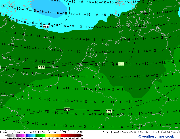Hoogte/Temp. 500 hPa ECMWF za 13.07.2024 00 UTC
