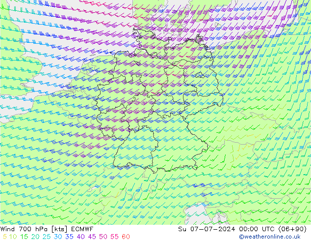 Wind 700 hPa ECMWF zo 07.07.2024 00 UTC