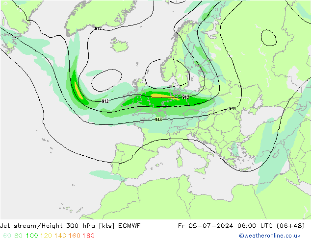 Straalstroom ECMWF vr 05.07.2024 06 UTC