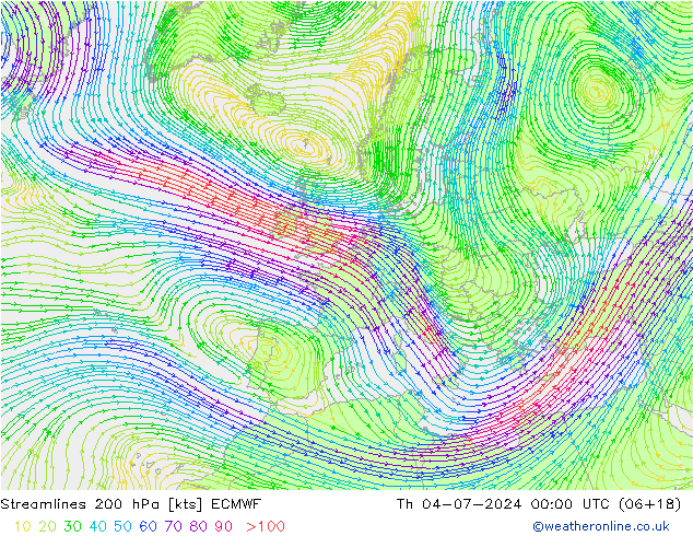 风 200 hPa ECMWF 星期四 04.07.2024 00 UTC