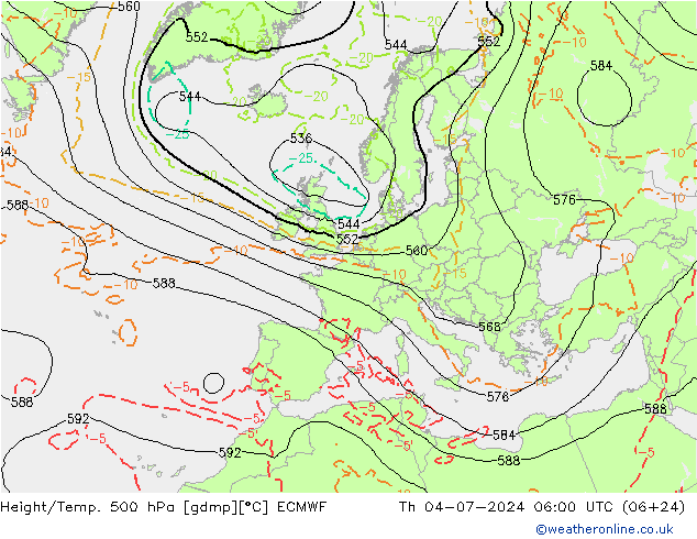 Z500/Rain (+SLP)/Z850 ECMWF 星期四 04.07.2024 06 UTC