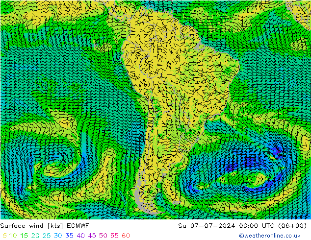 Wind 10 m ECMWF zo 07.07.2024 00 UTC