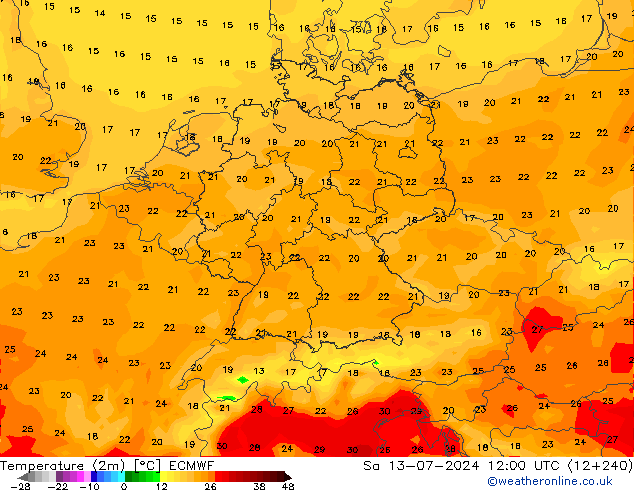 Temperatuurkaart (2m) ECMWF za 13.07.2024 12 UTC