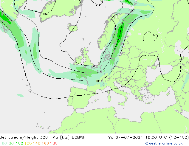 高速氣流 ECMWF 星期日 07.07.2024 18 UTC