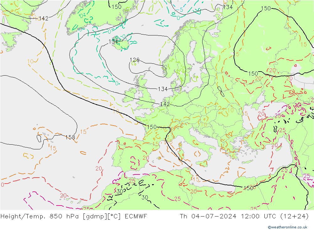 Z500/Rain (+SLP)/Z850 ECMWF 星期四 04.07.2024 12 UTC