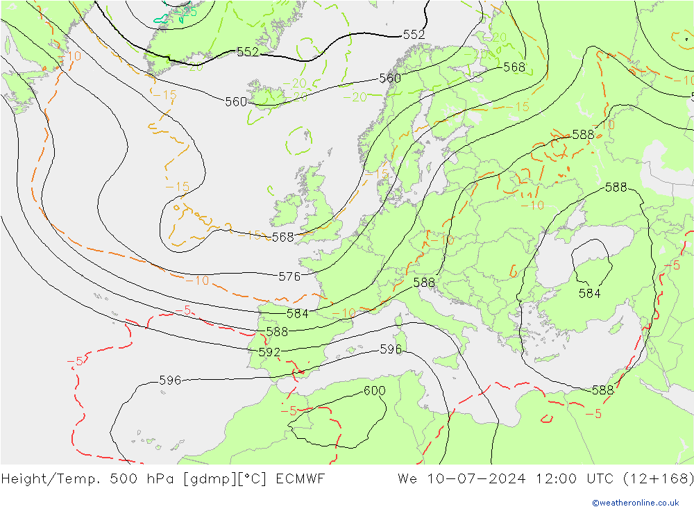 Z500/Regen(+SLP)/Z850 ECMWF wo 10.07.2024 12 UTC