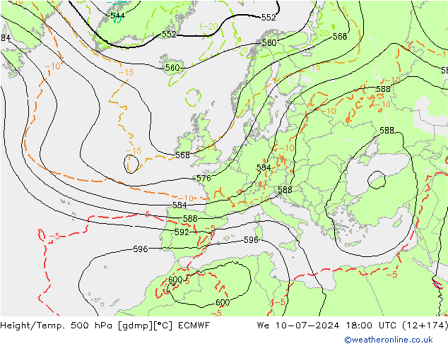 Z500/Rain (+SLP)/Z850 ECMWF 星期三 10.07.2024 18 UTC
