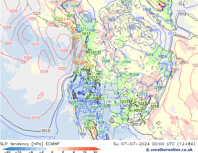 Druktendens (+/-) ECMWF zo 07.07.2024 00 UTC