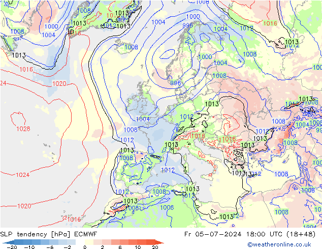 Druktendens (+/-) ECMWF vr 05.07.2024 18 UTC