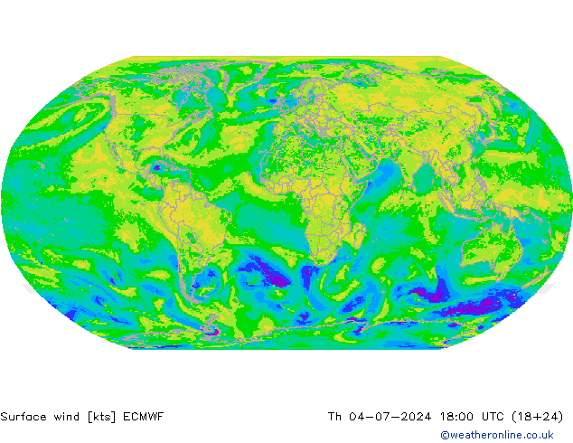 Prec 6h/Wind 10m/950 ECMWF 星期四 04.07.2024 18 UTC