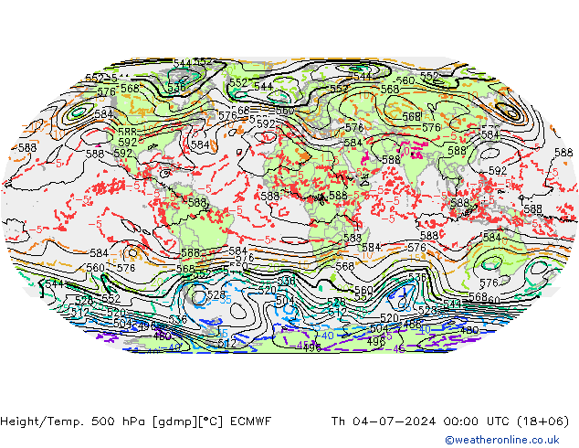 Z500/Rain (+SLP)/Z850 ECMWF 星期四 04.07.2024 00 UTC