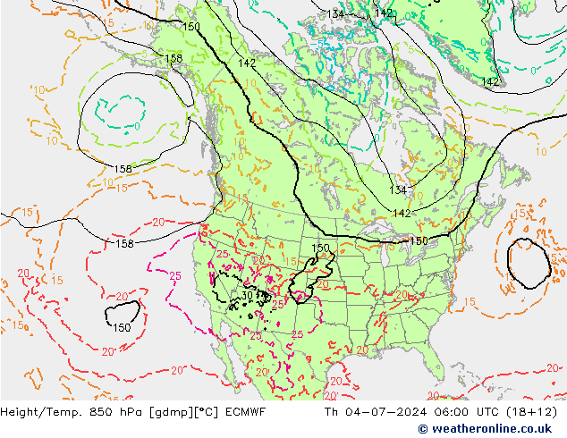 Z500/Rain (+SLP)/Z850 ECMWF 星期四 04.07.2024 06 UTC