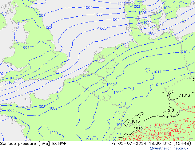 地面气压 ECMWF 星期五 05.07.2024 18 UTC