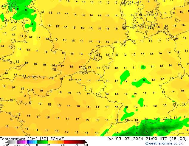 温度图 ECMWF 星期三 03.07.2024 21 UTC