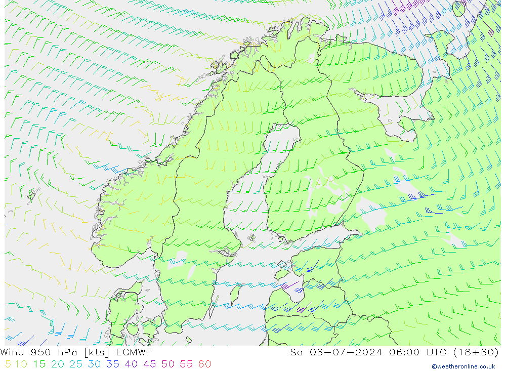 风 950 hPa ECMWF 星期六 06.07.2024 06 UTC