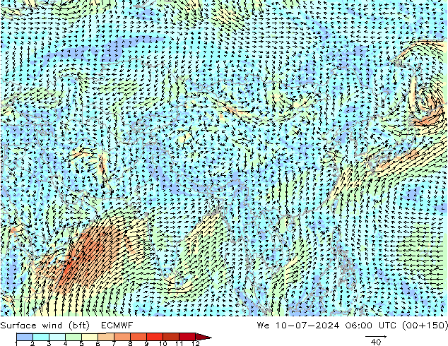 Wind 10 m (bft) ECMWF wo 10.07.2024 06 UTC